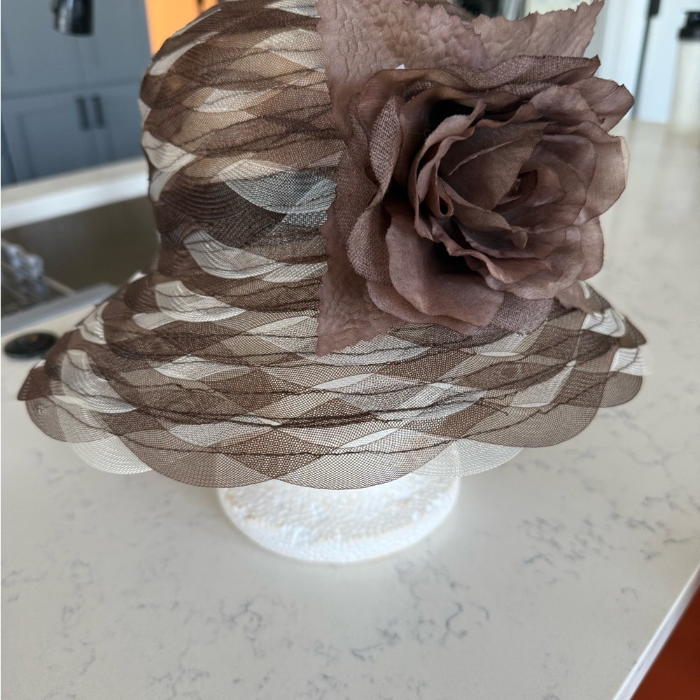 Sophisticated Brown and Cream Floral Hat